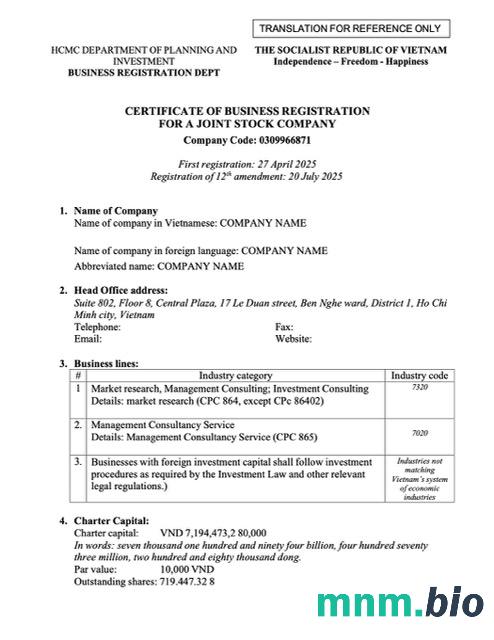 Wietnam szablon Word i PDF certyfikatu rejestracji działalności gospodarczej